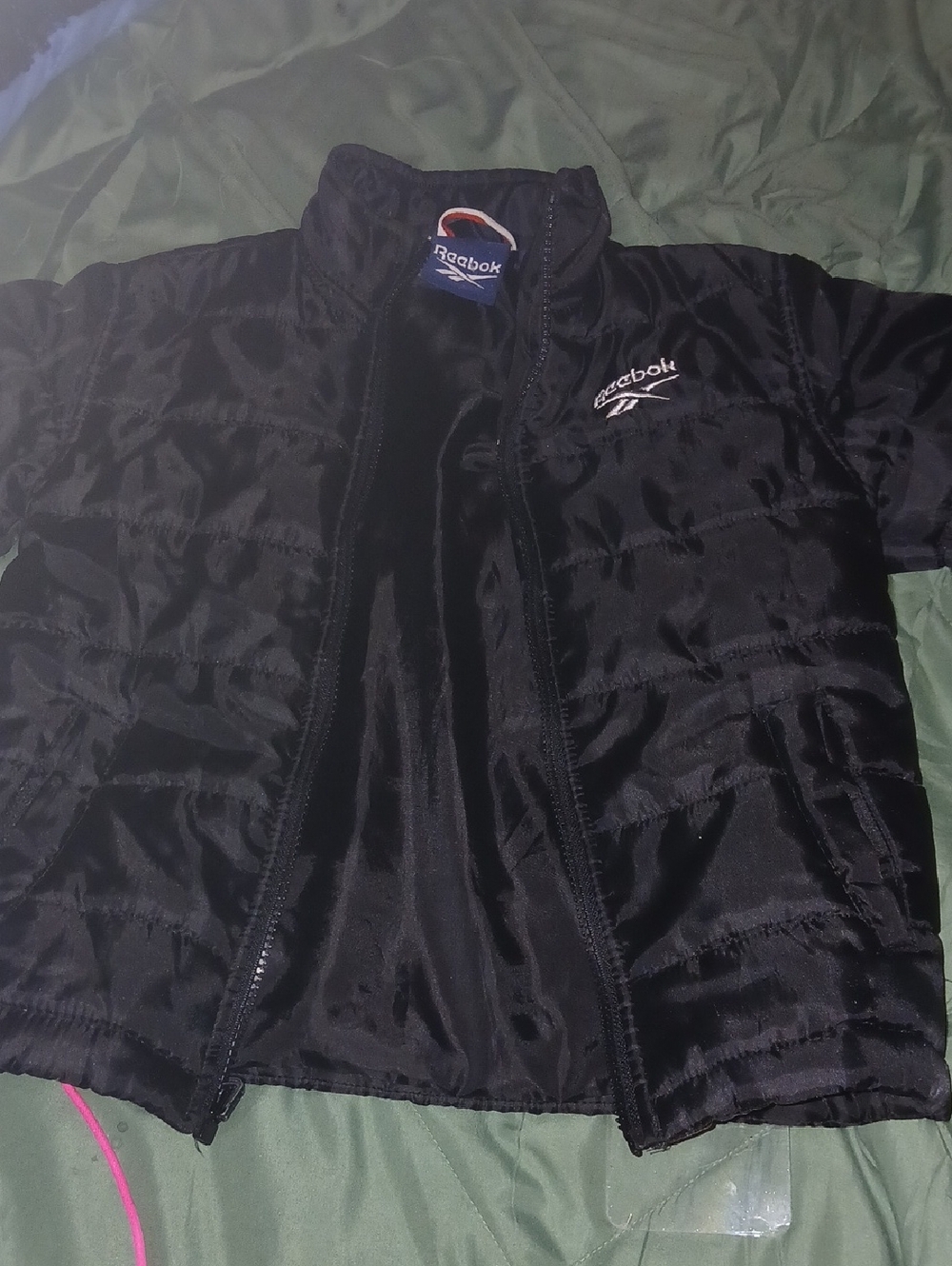 Reebok Black Quilted Jacket with Embroidered Logo